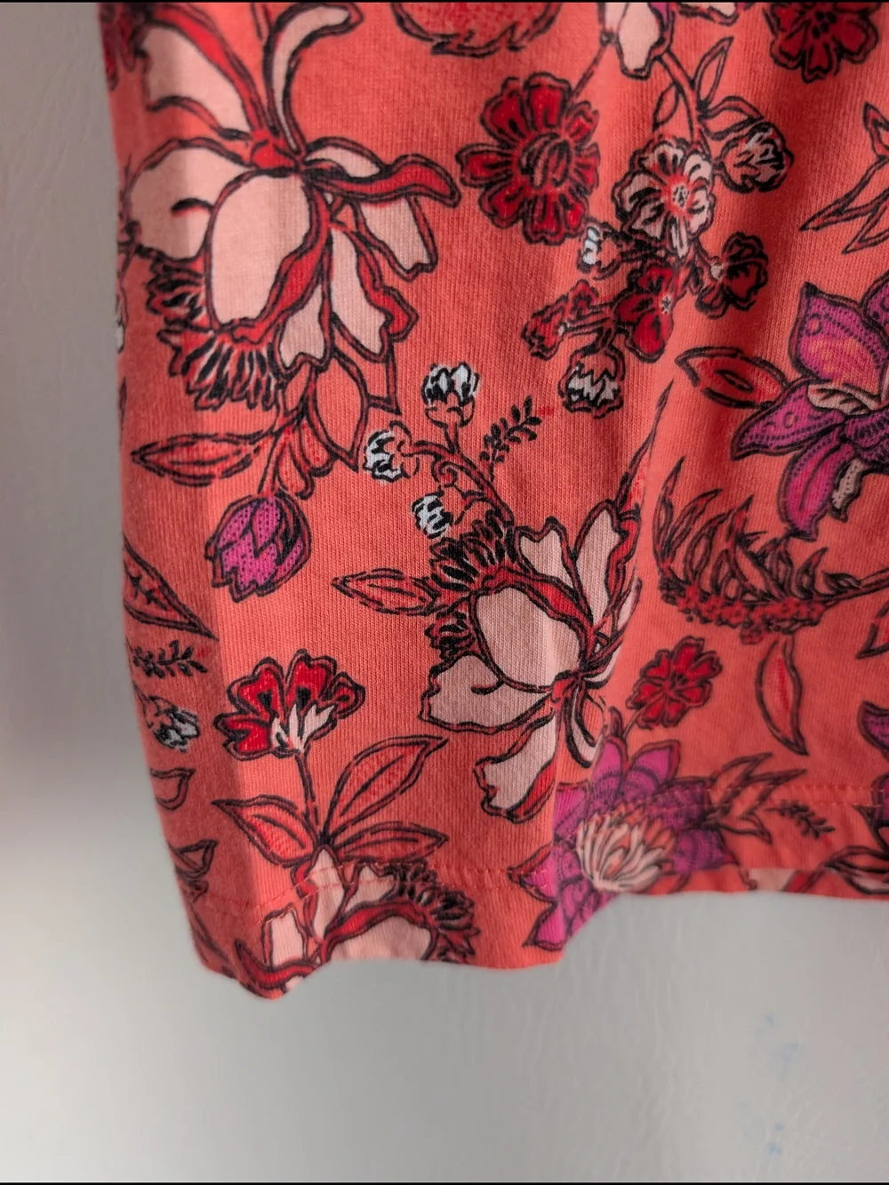 Lands End Orange Floral Cotton Jersey Sleeveless Dress Pockets - M - Picture 5 of 14